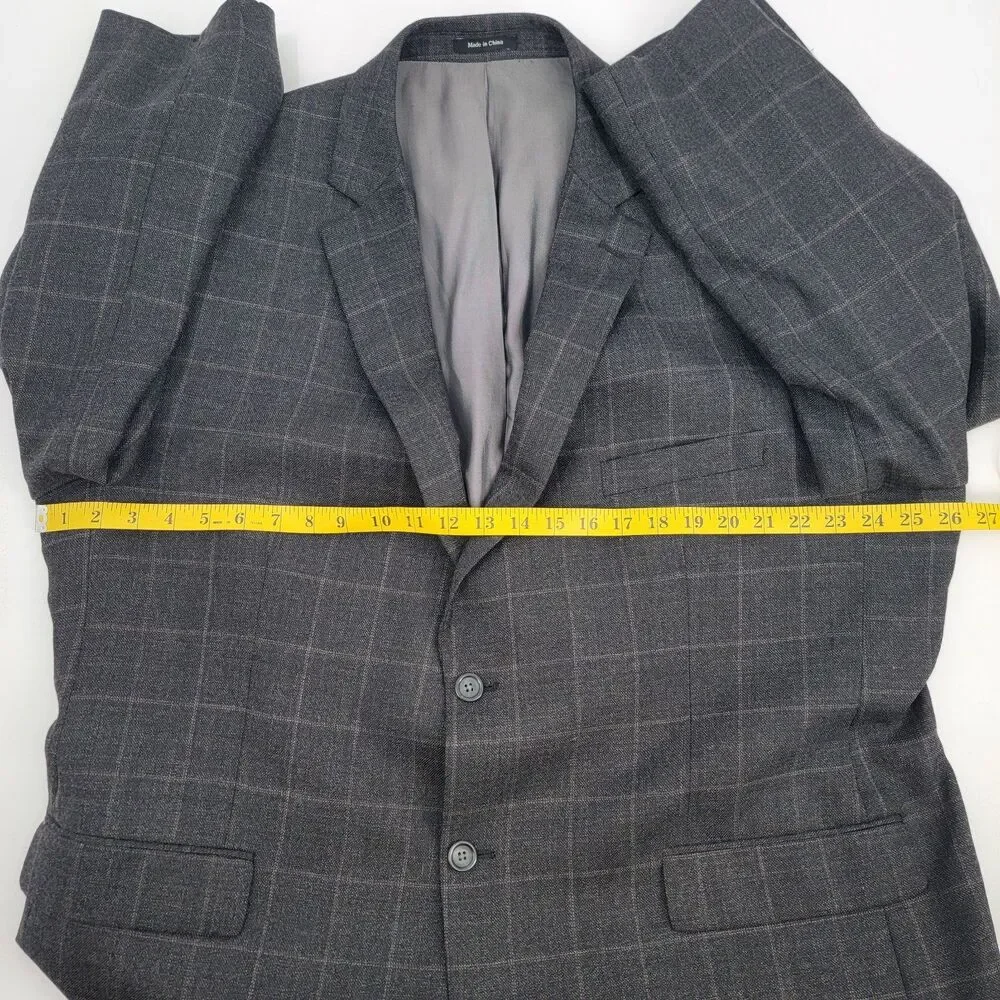 Pronto Uomo Platinum Mens 52R Charcoal Grey Windowpane 100% Wool 2-Vent Blazer